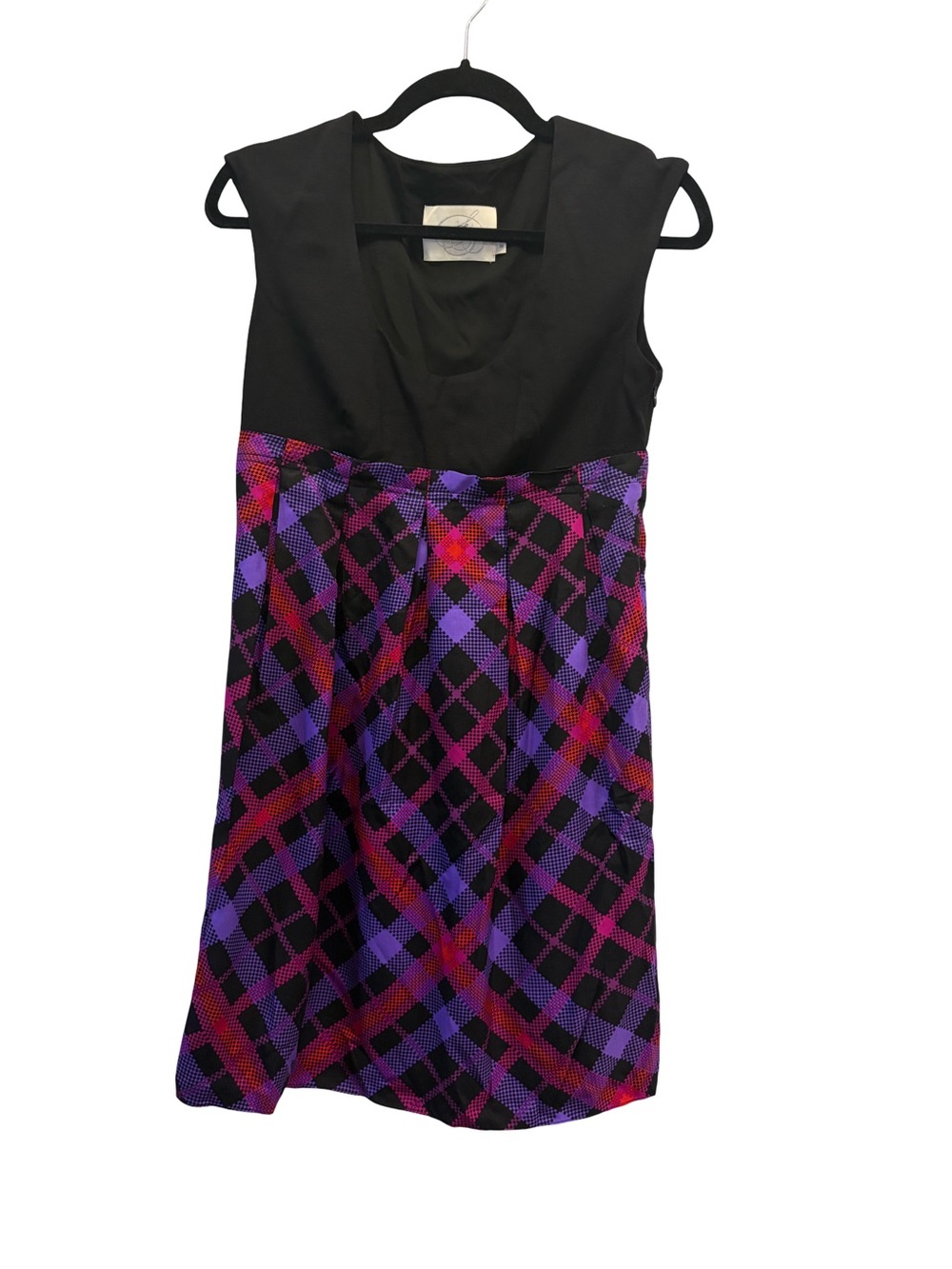 Alice & Trixie Silk Blend Dress Women's M Black Purple Plaid Sleeveless